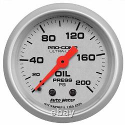 AutoMeter Oil Pressure Gauge Ultra-Lite 52mm 0-200 PSI Mechanical
