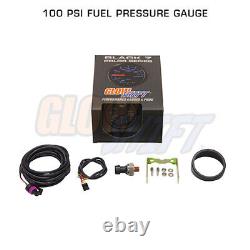 GlowShift 52mm Black 7 Color Boost/Vacuum + 100PSI Fuel Pressure Gauge Set