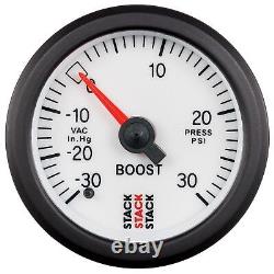 Stack Mechanical Turbo Boost Pressure Gauge -30 To +30 Psi White Face 52mm 3162